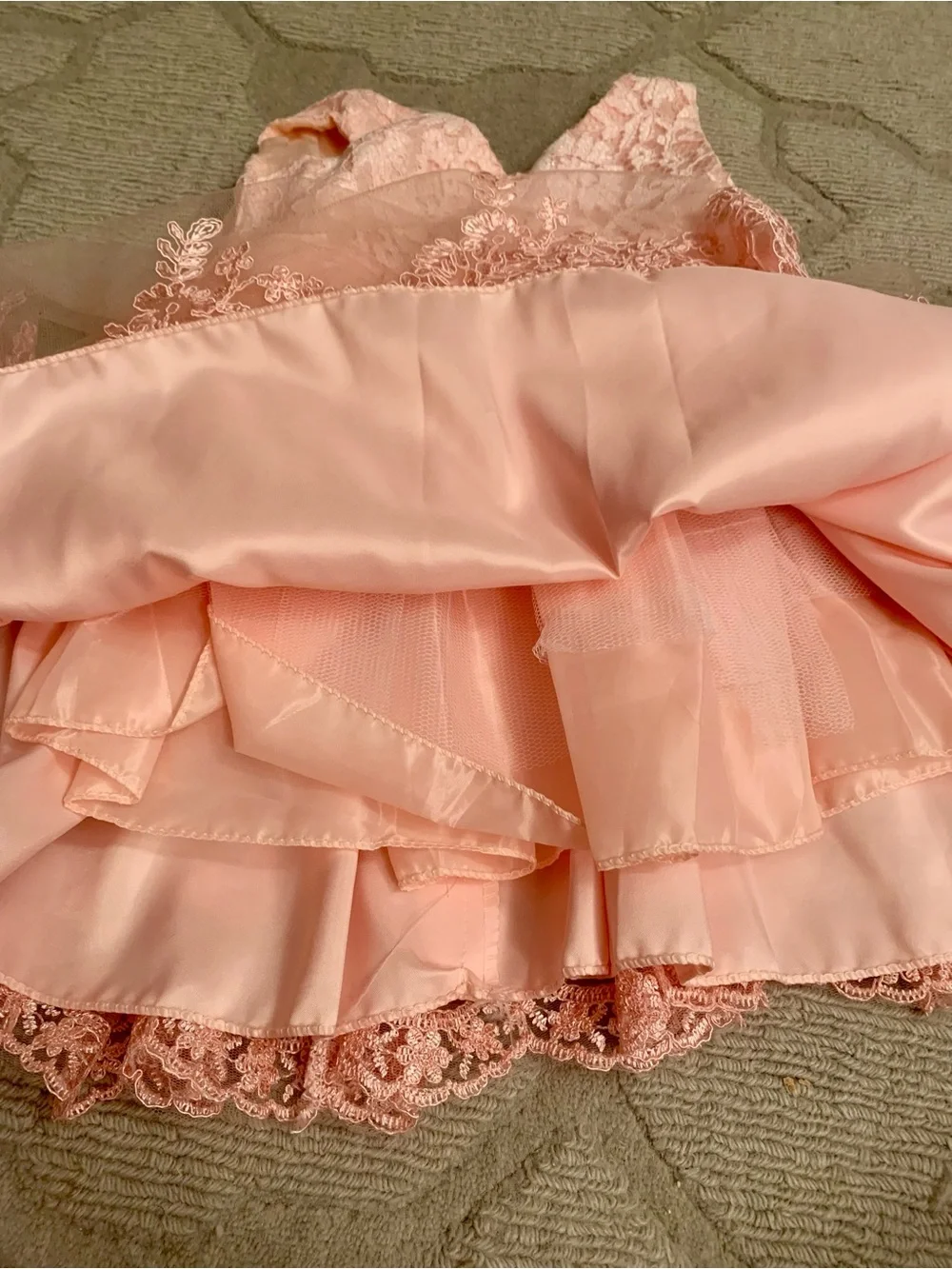 Girls Peach Lace Bodice Tulle Party Dress with Bow Waist